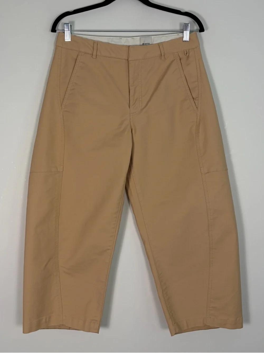 Anthropologie Maeve High Rise Curved Cropped Barrel Leg Chino Pants in Khaki - Picture 2 of 11